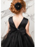 Black Satin Tulle V Back Pretty Flower Girl Dress